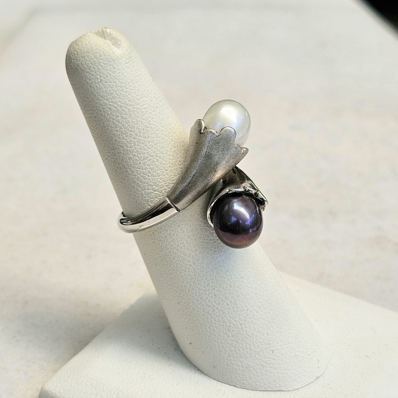 Akoya & Tahitian Pearl 925 Sterling Silver Bypass Ring TARA T&S *RARE - Picture 9 of 15